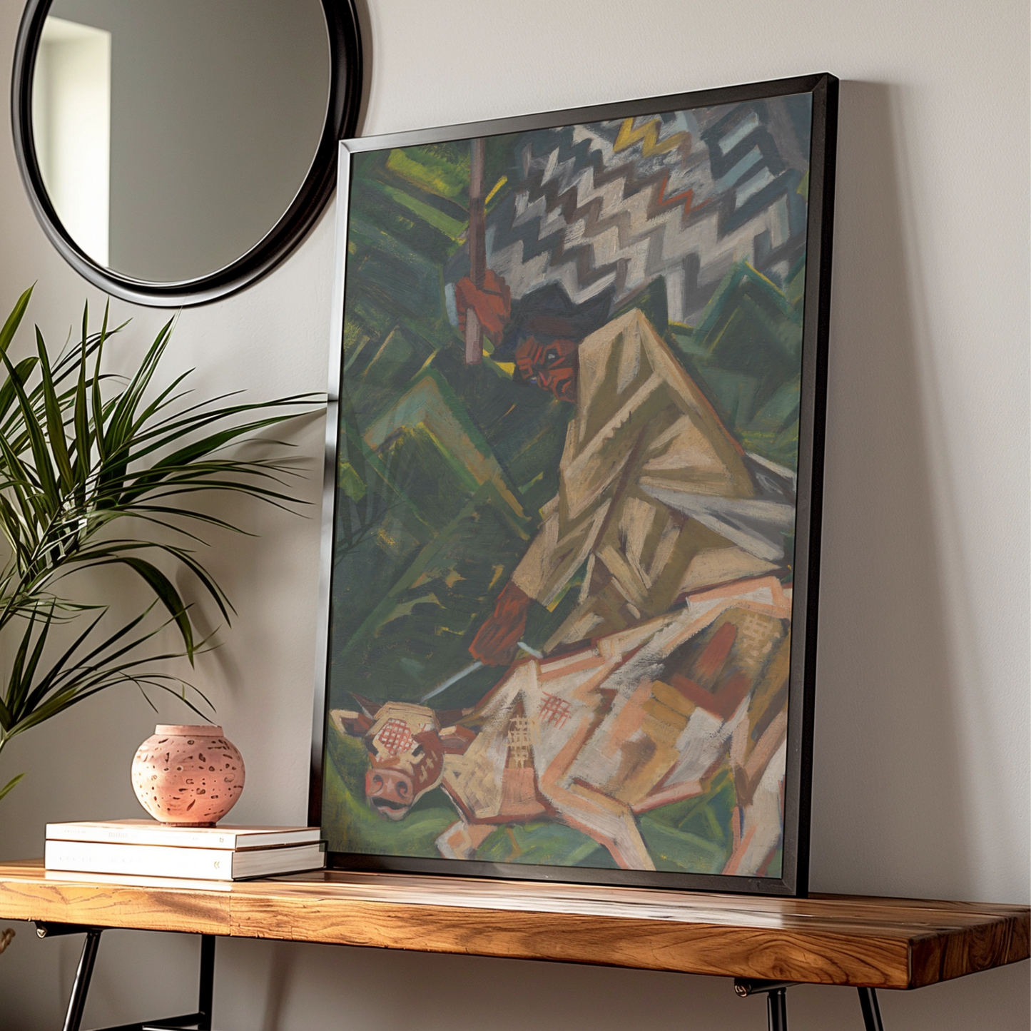 Halloween Expressionist Witch Art Print, Dark Cubist Poster, Occult Wall Art, Spooky Green Decor