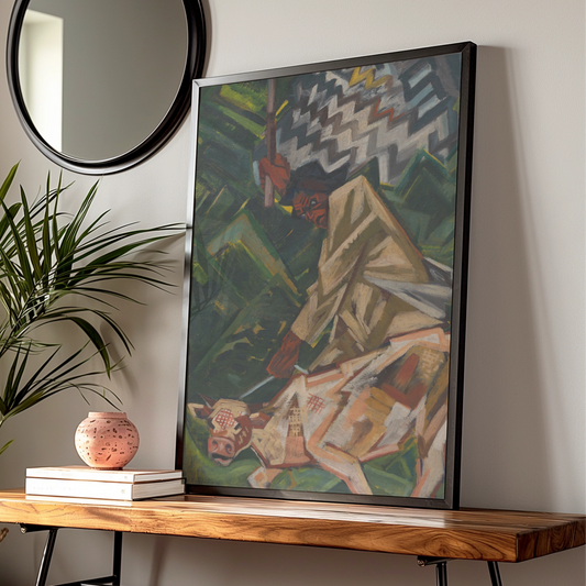 Halloween Expressionist Witch Art Print, Dark Cubist Poster, Occult Wall Art, Spooky Green Decor