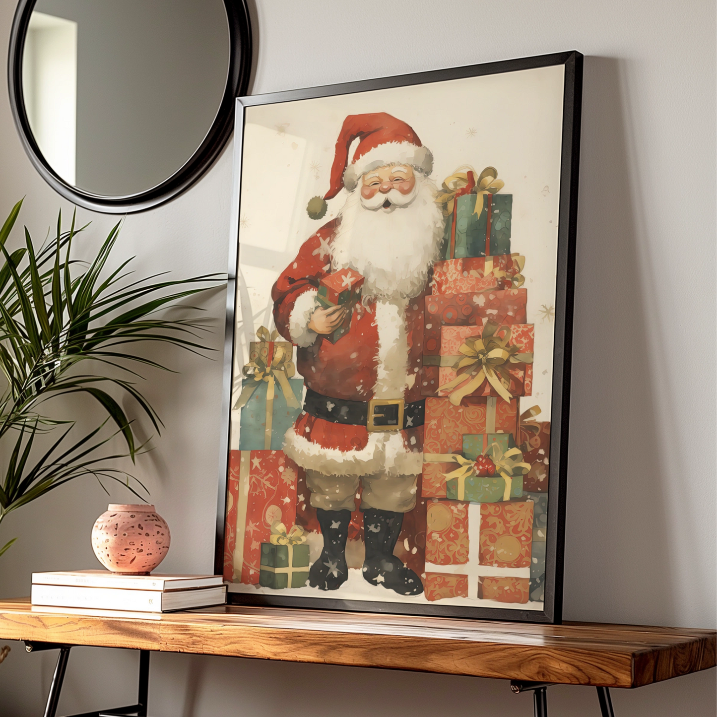 Santa Claus Christmas Poster, Vintage Father Christmas Wall Art, Festive Gifts Print
