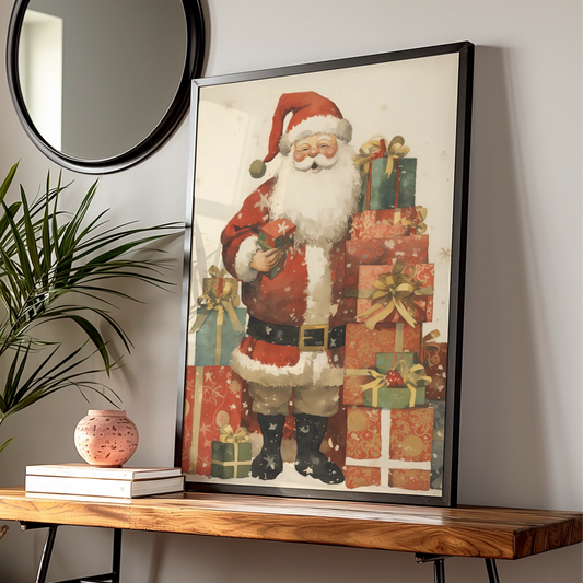 Santa Claus Christmas Poster, Vintage Father Christmas Wall Art, Festive Gifts Print