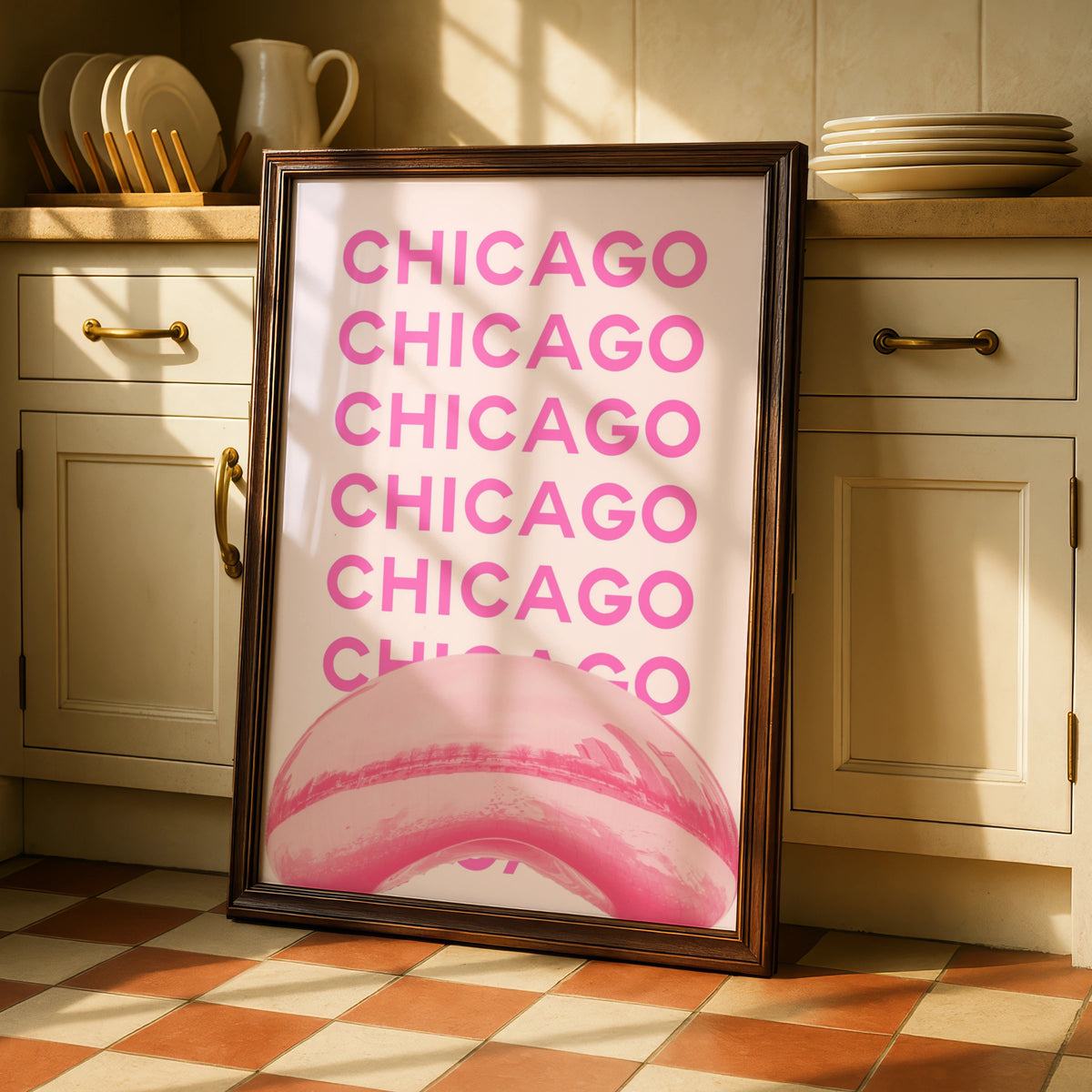 Chicago Travel Poster Pink Wall Art, Illinois City Print, Retro USA Travel Decor