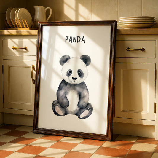 Panda Nursery Wall Art, Watercolour Baby Panda Poster, Kids Room Animal Print