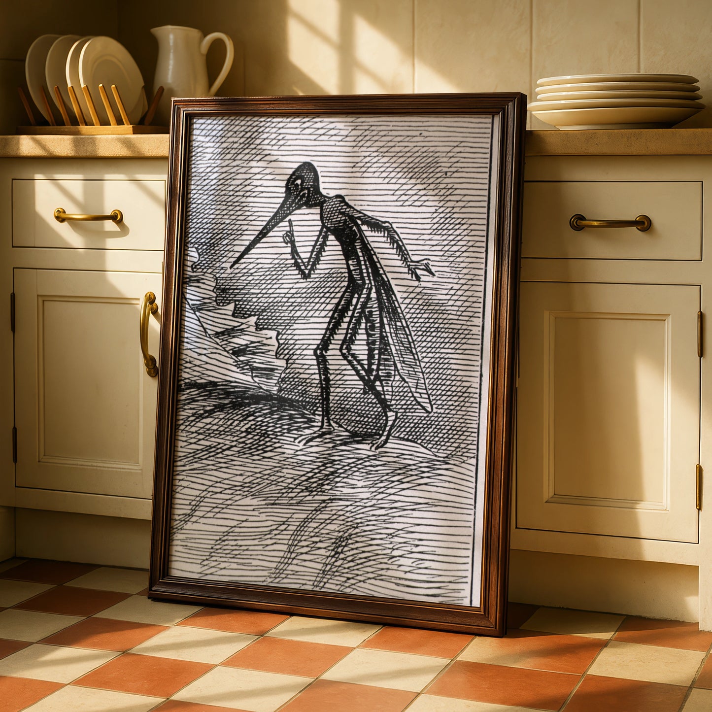 Halloween Plague Doctor Poster, Dark Gothic Creature Art Print, Black White Horror Wall Decor