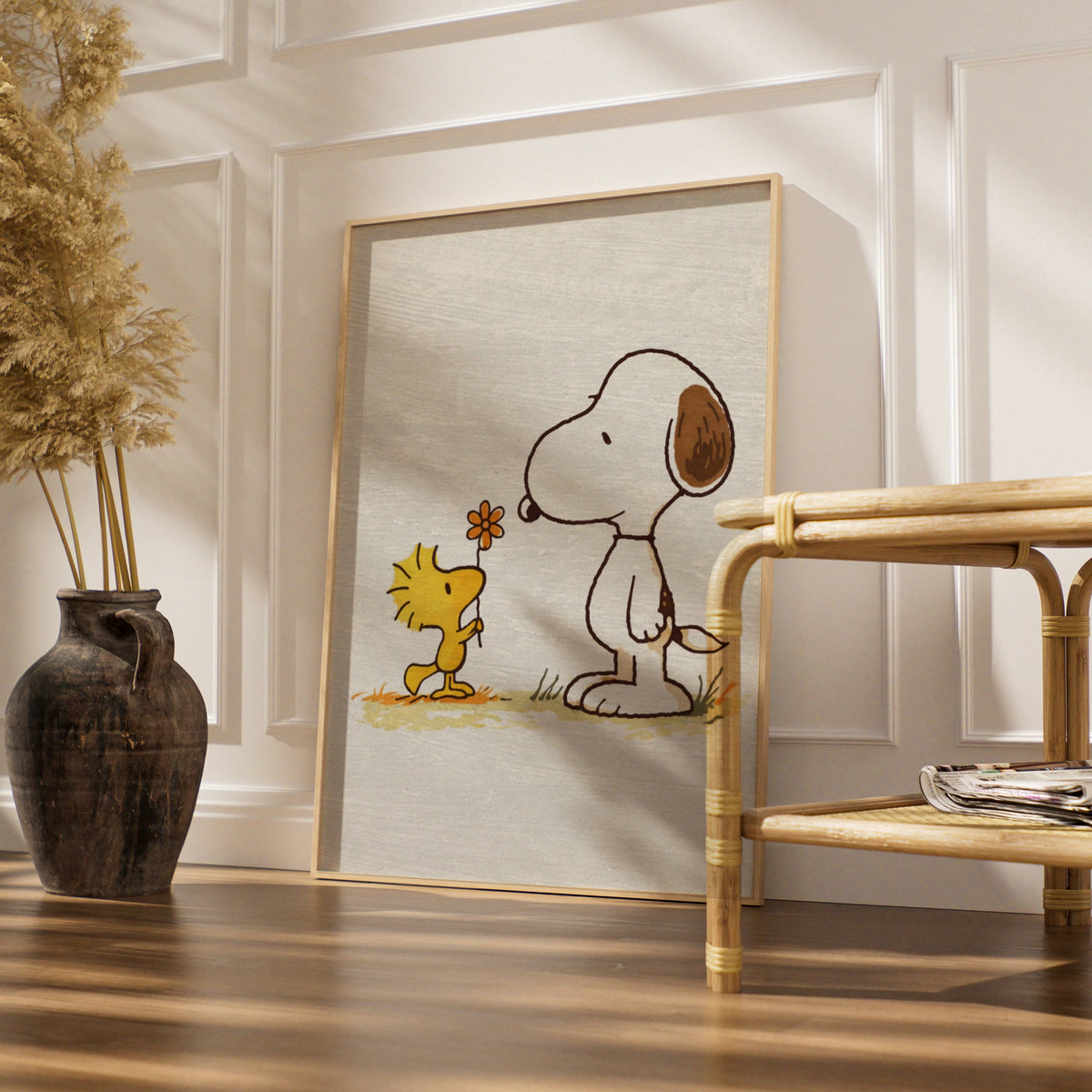 Flower Cartoon Poster, Retro Peanuts Wall Art, Quirky Print