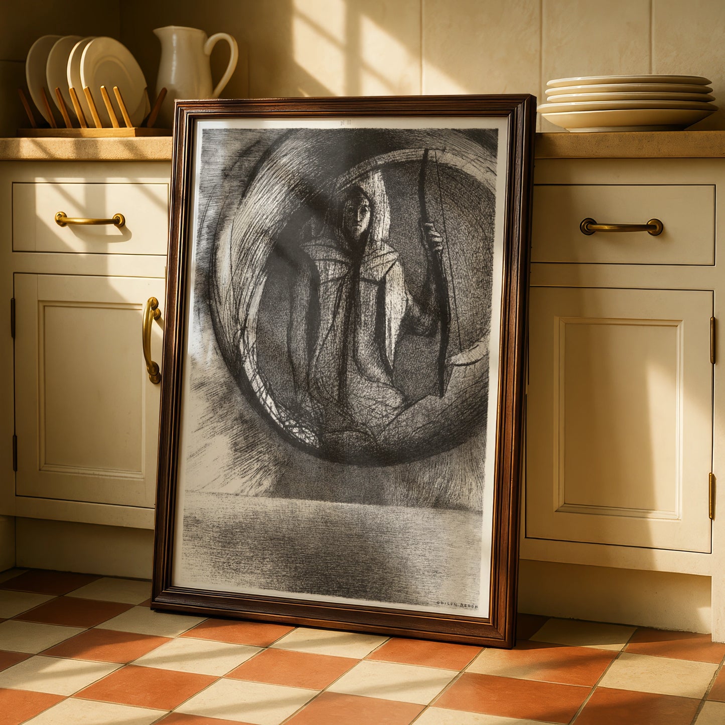 Odilon Redon Dark Figure Poster, Gothic Halloween Wall Art, Symbolist Black Print