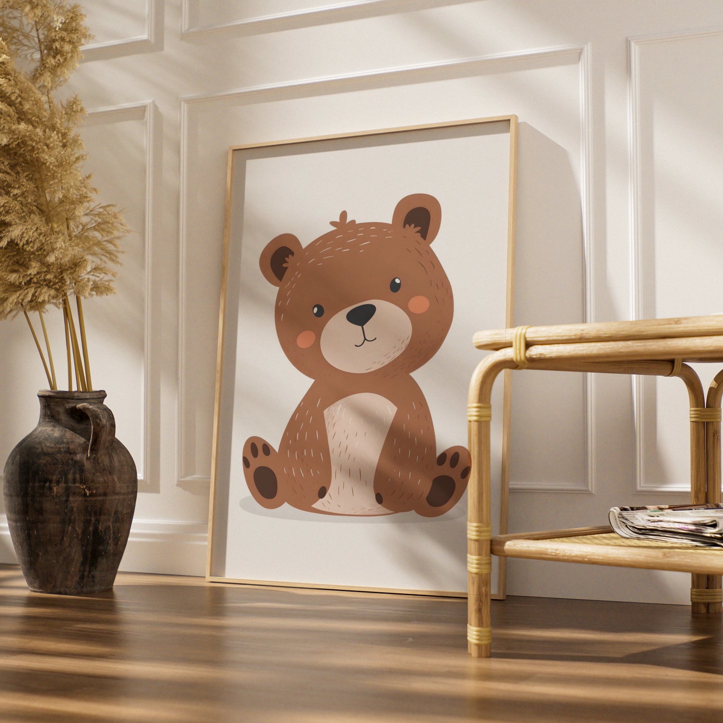 Cute Teddy Bear Nursery Wall Art, Baby Bear Poster, Kids Room Brown Bear Print
