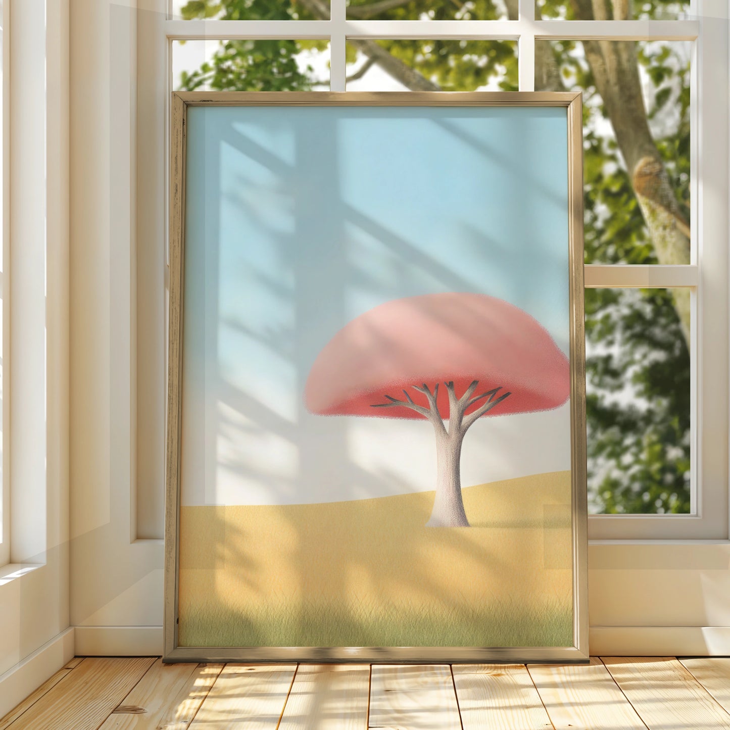 Nursery Wall Art Pink Tree Print, Baby Room Poster, Minimalist Kids Decor