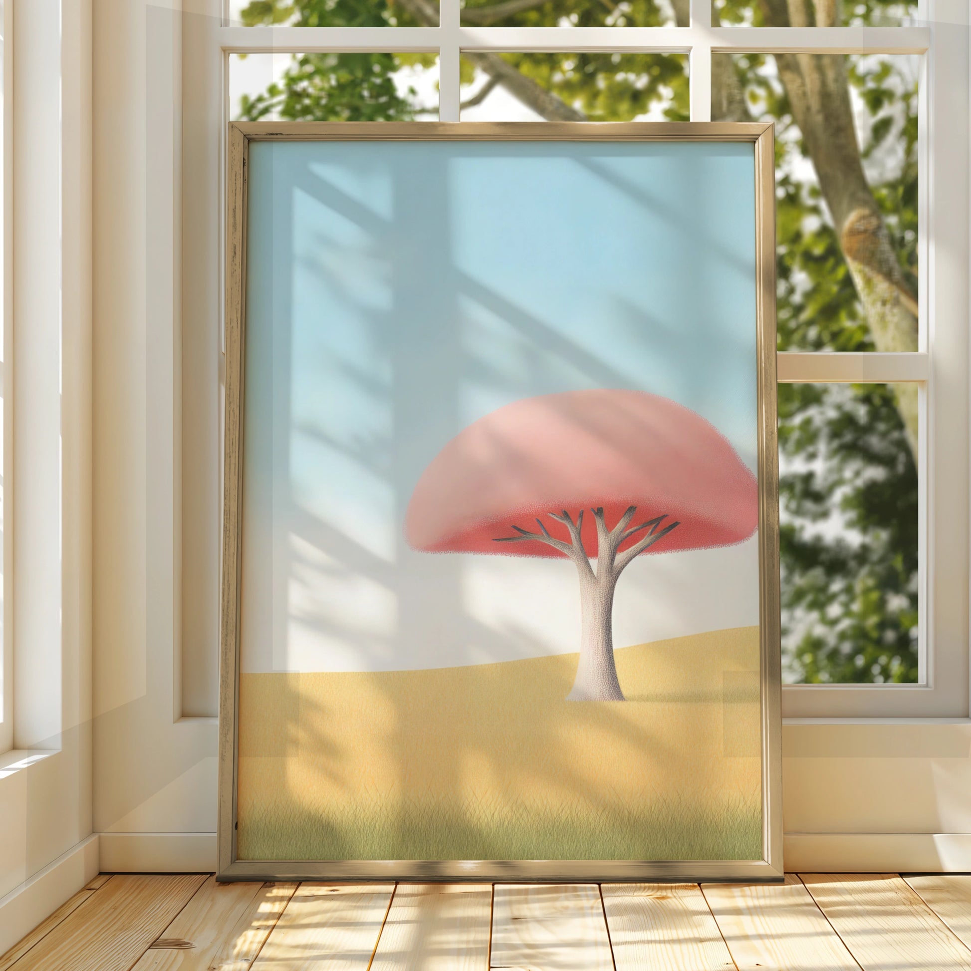Nursery Wall Art Pink Tree Print, Baby Room Poster, Minimalist Kids Decor
