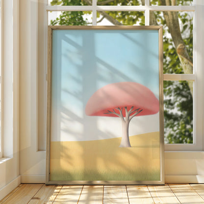 Nursery Wall Art Pink Tree Print, Baby Room Poster, Minimalist Kids Decor