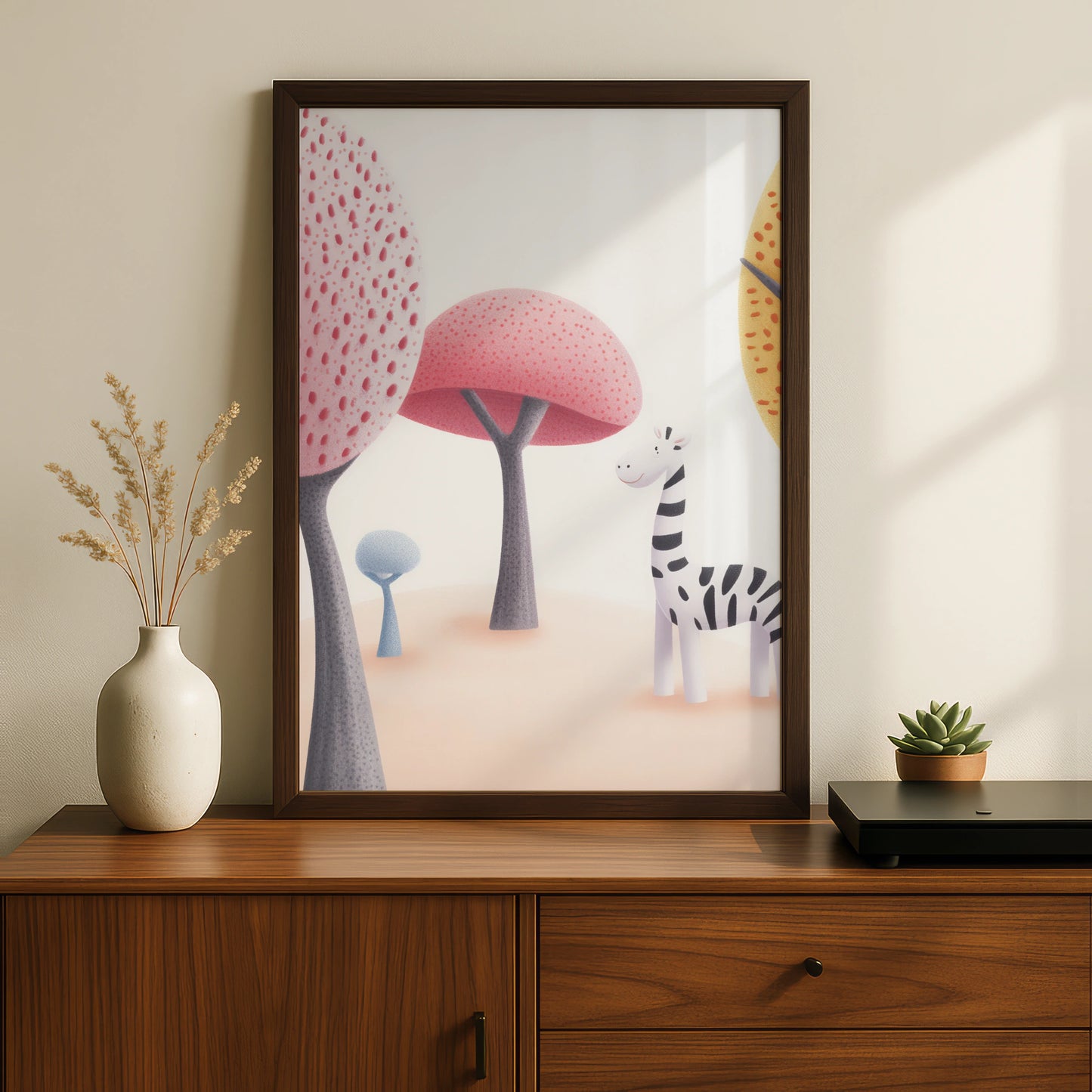 Zebra Nursery Wall Art, Safari Animal Print, Cute Kids Poster, Pink Pastel Decor