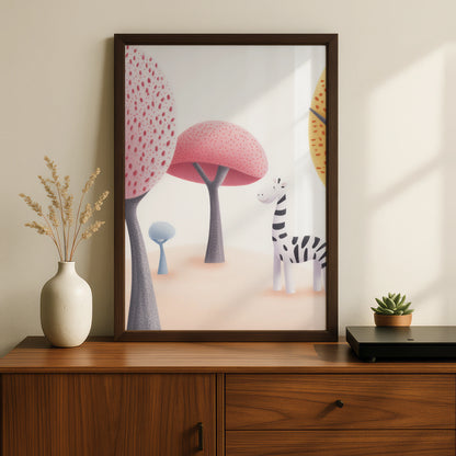 Zebra Nursery Wall Art, Safari Animal Print, Cute Kids Poster, Pink Pastel Decor