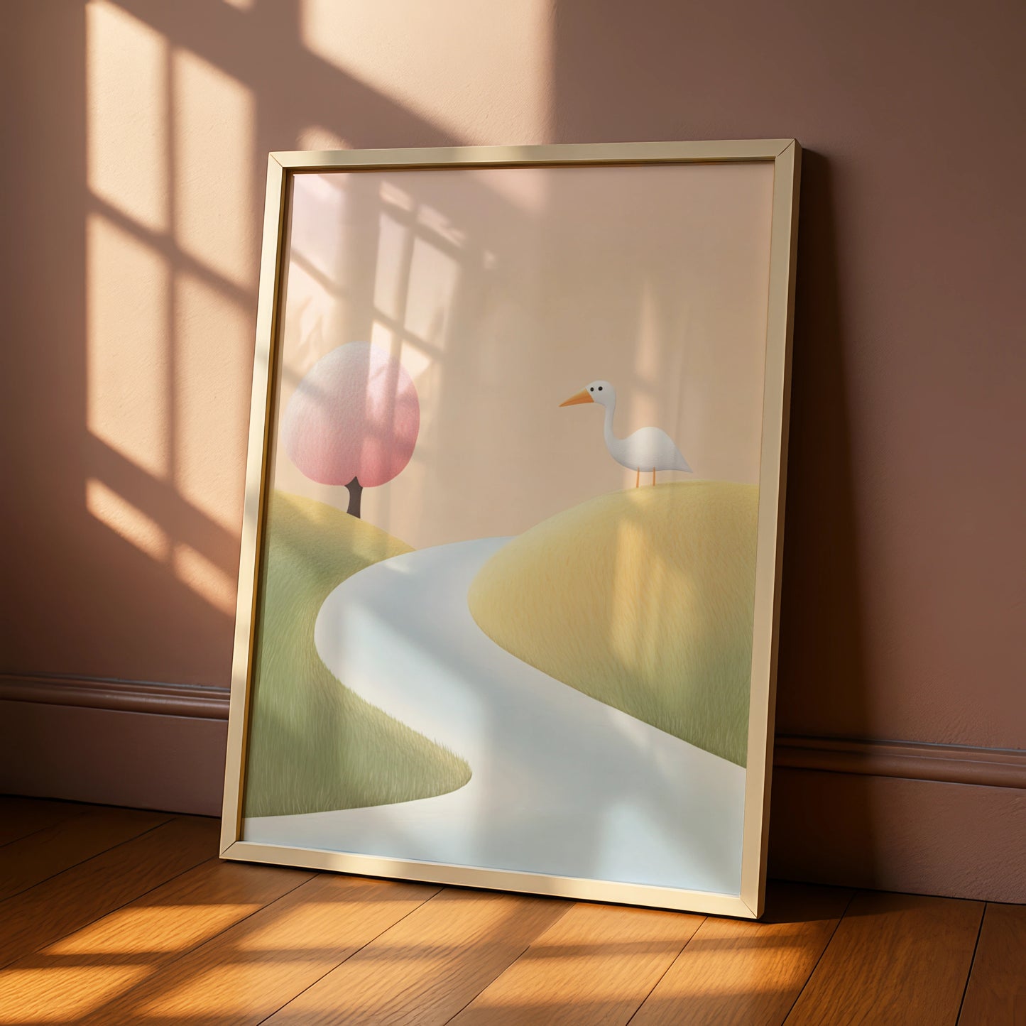 Nursery Wall Art White Bird Print, Pastel Landscape Poster, Baby Room Decor, Kids Room Art
