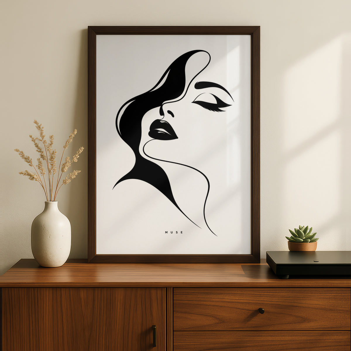 Muse Woman Face Line Art, Monochrome Wall Art, Minimalist Black and White Poster, Gallery Wall Print