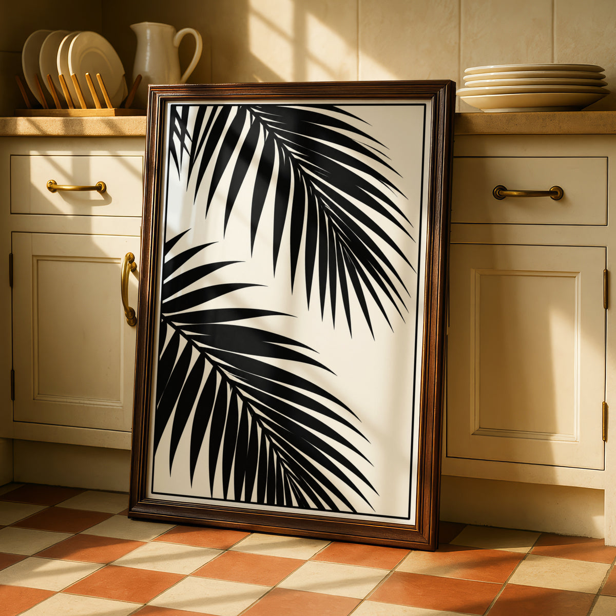 Palm Leaf Monochrome Wall Art, Black and White Botanical Poster, Minimalist Print, Neutral Decor