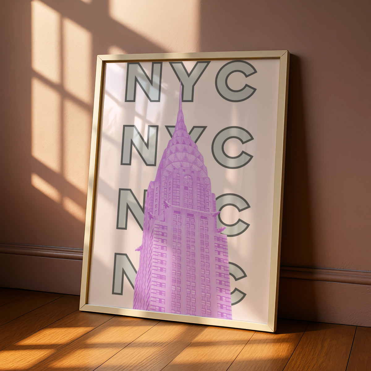 New York City Travel Poster, NYC Wall Art, Pink Retro City Print, Manhattan Skyscraper Decor