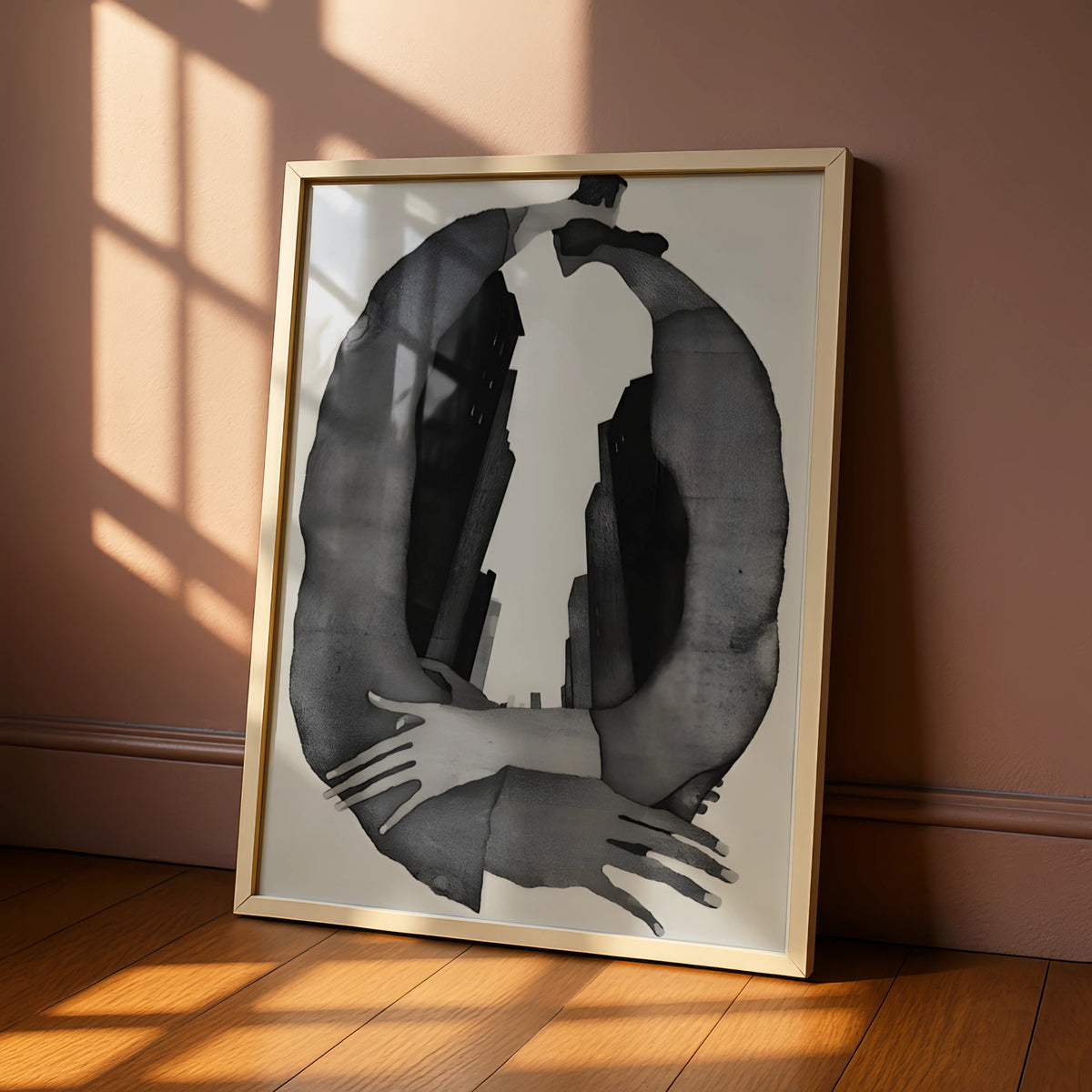 Abstract Figure Embrace Monochrome Wall Art, Black and White Modern Print, Gallery Wall Poster