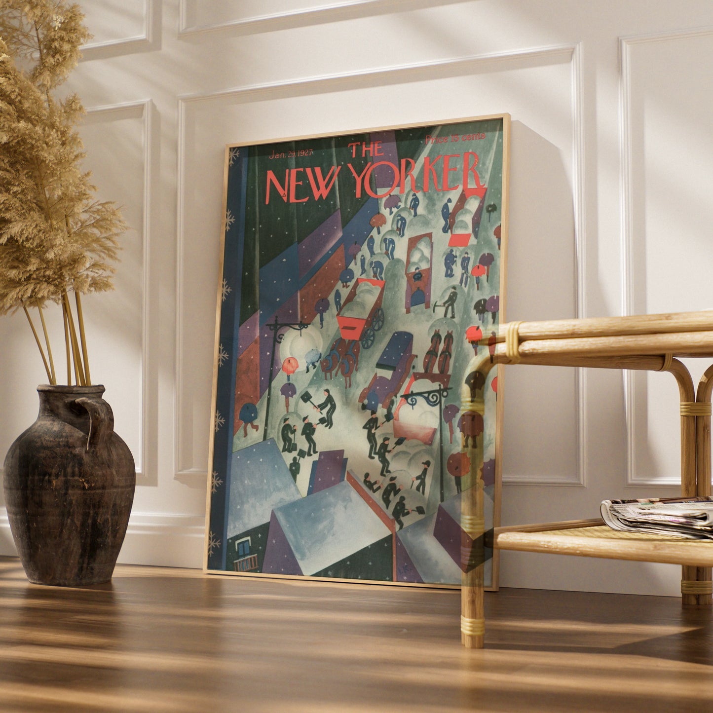 New Yorker 1927 Winter Snow Scene Poster, Vintage NYC Street Art Print, Wall Decor