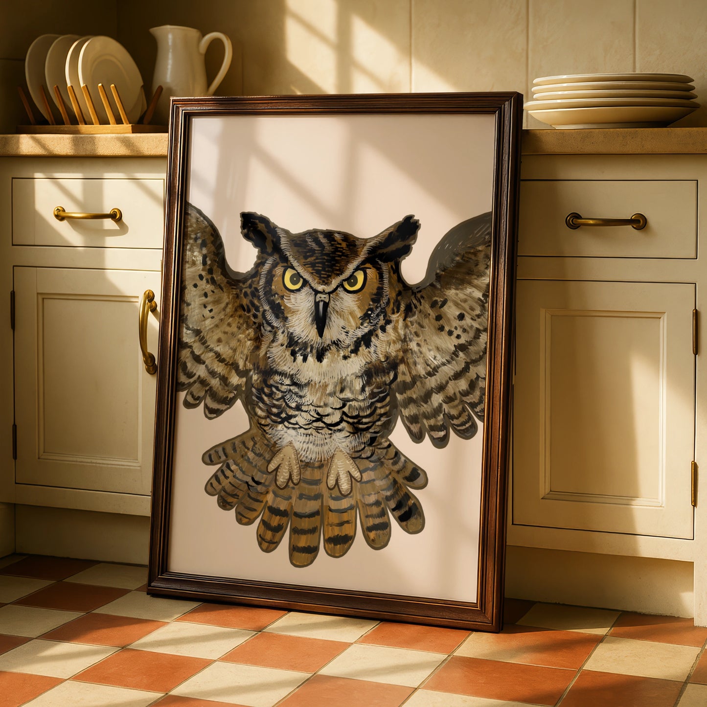 Halloween Owl Poster, Spooky Owl Wall Art, Great Horned Owl Print, Brown Bird Art