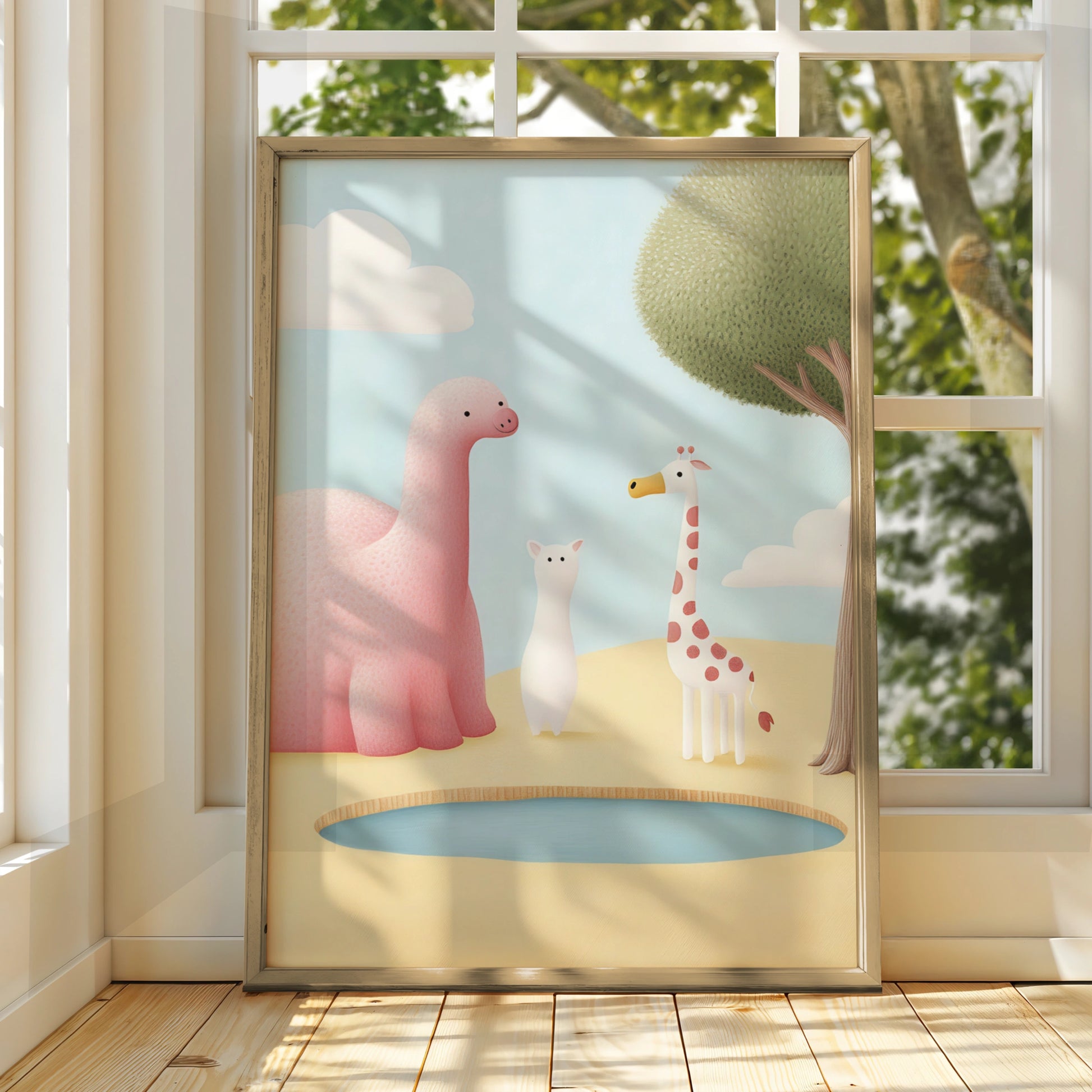 Nursery Wall Art Dinosaur Giraffe Print, Cute Animal Poster, Baby Room Decor