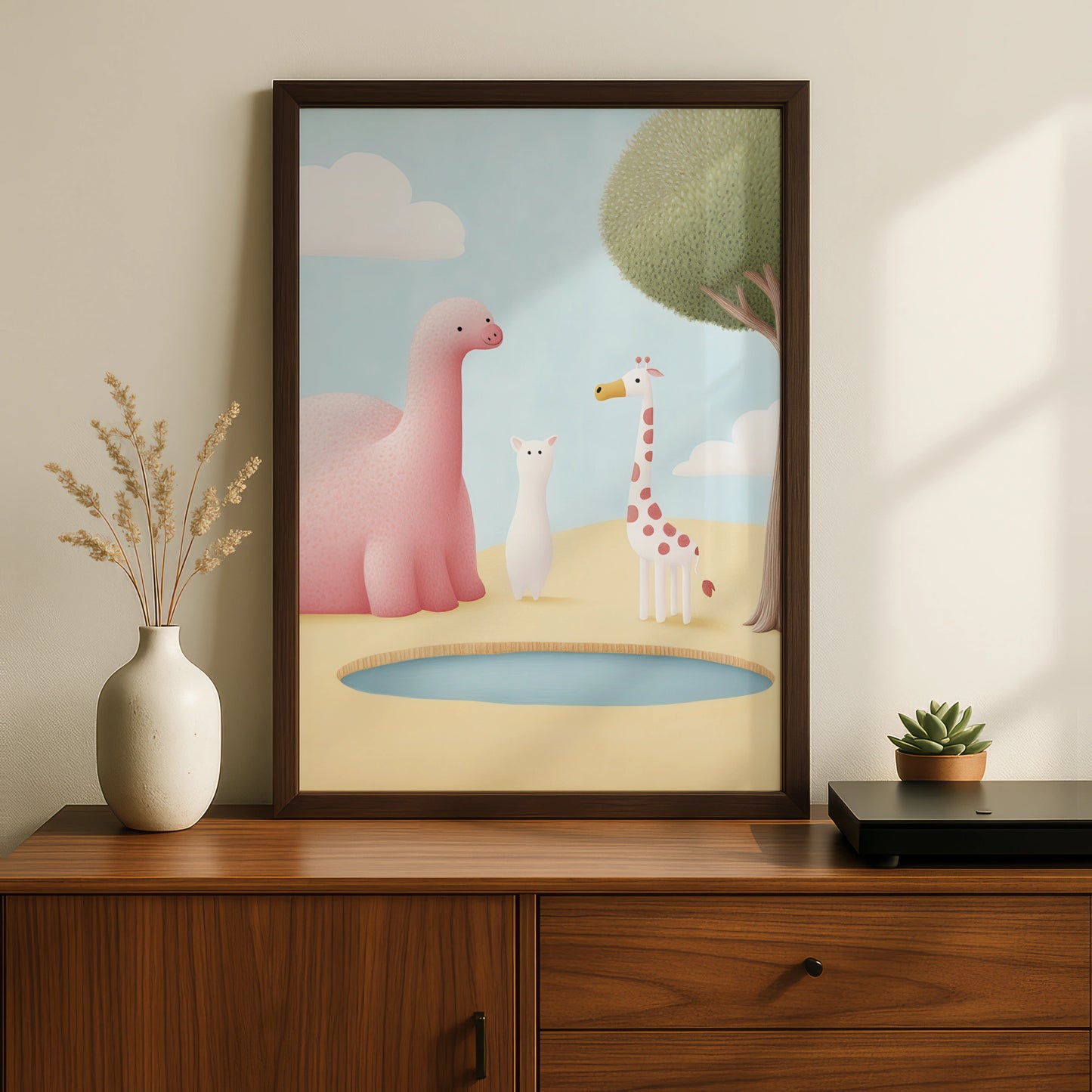 Nursery Wall Art Dinosaur Giraffe Print, Cute Animal Poster, Baby Room Decor
