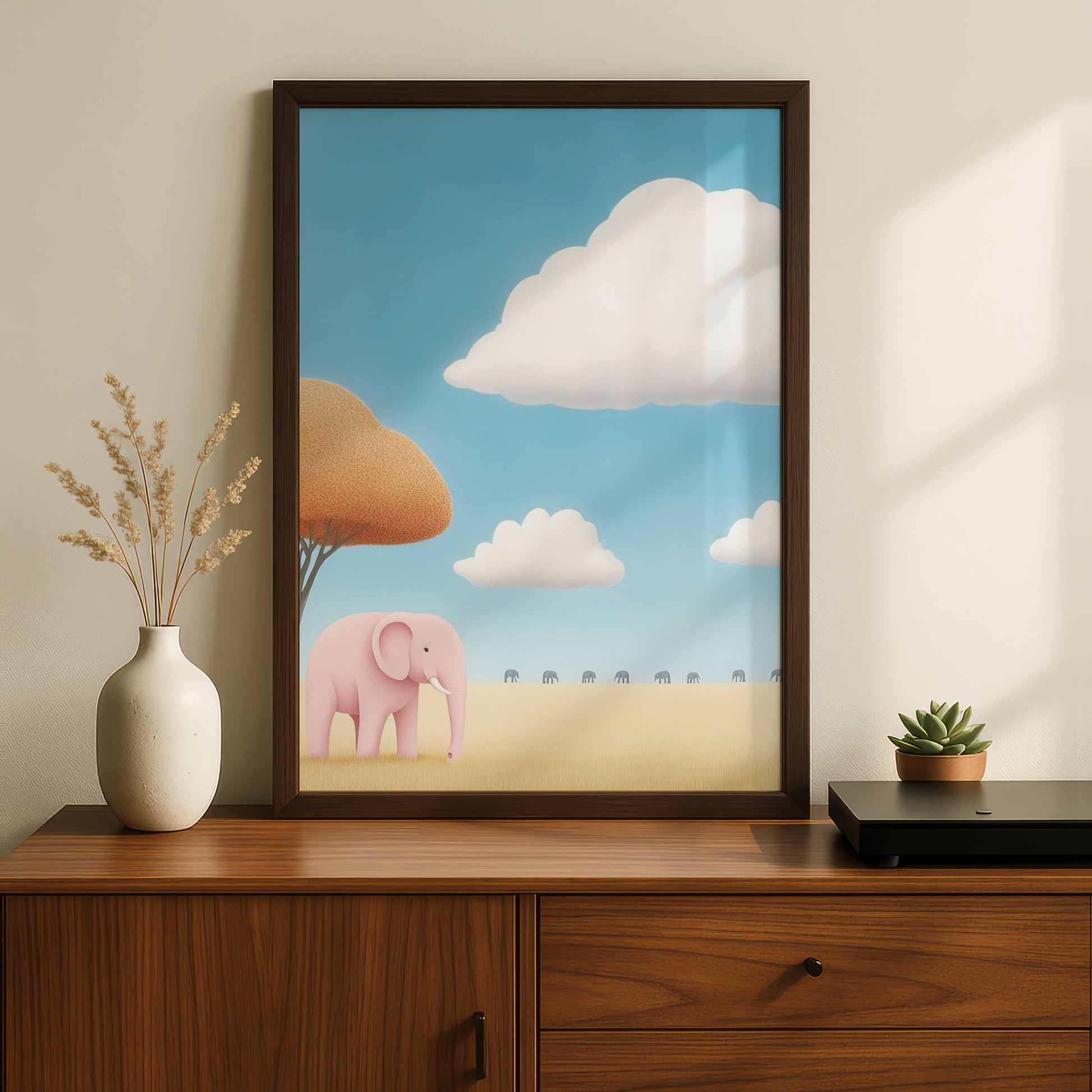 Elephant Nursery Wall Art, Pink Elephant Print, Safari Kids Room Poster, Baby Animal Decor