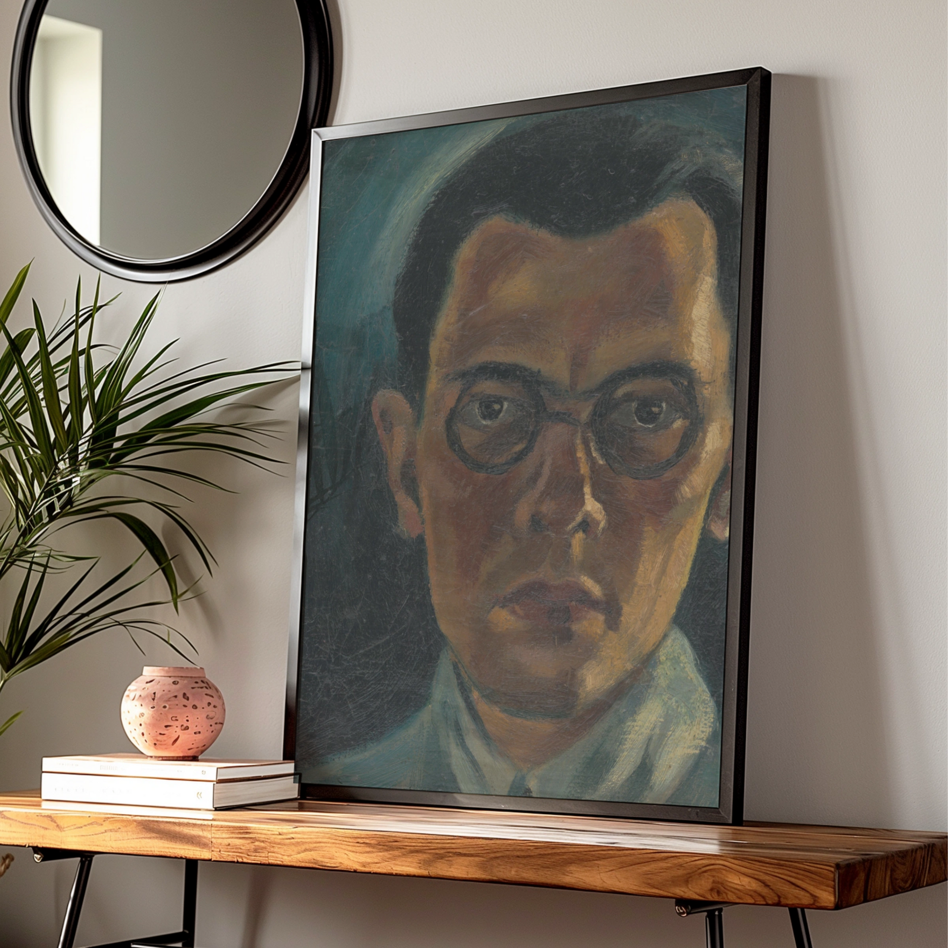 Halloween Dark Portrait Poster, Moody Man with Glasses Wall Art, Expressionist Print
