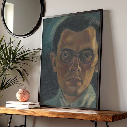 Halloween Dark Portrait Poster, Moody Man with Glasses Wall Art, Expressionist Print