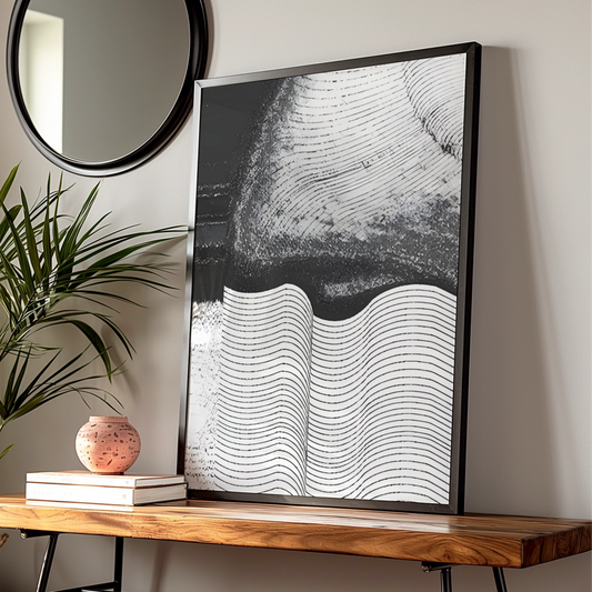 Abstract Wave Lines Monochrome Wall Art, Black and White Minimalist Print, Modern Poster