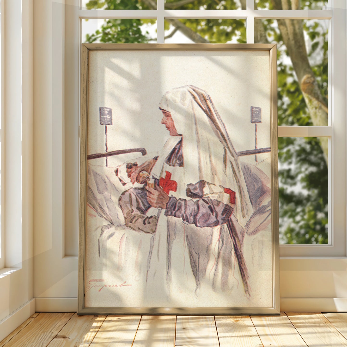 Vintage Red Cross Nurse Poster, WWI War Art Print, Antique Hospital Wall Art