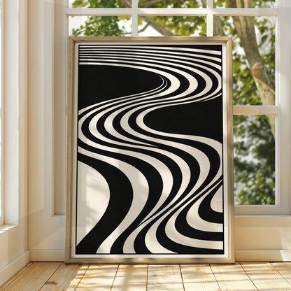 Abstract Wave Lines Print, Monochrome Wall Art, Black and White Minimalist Poster, Op Art Decor