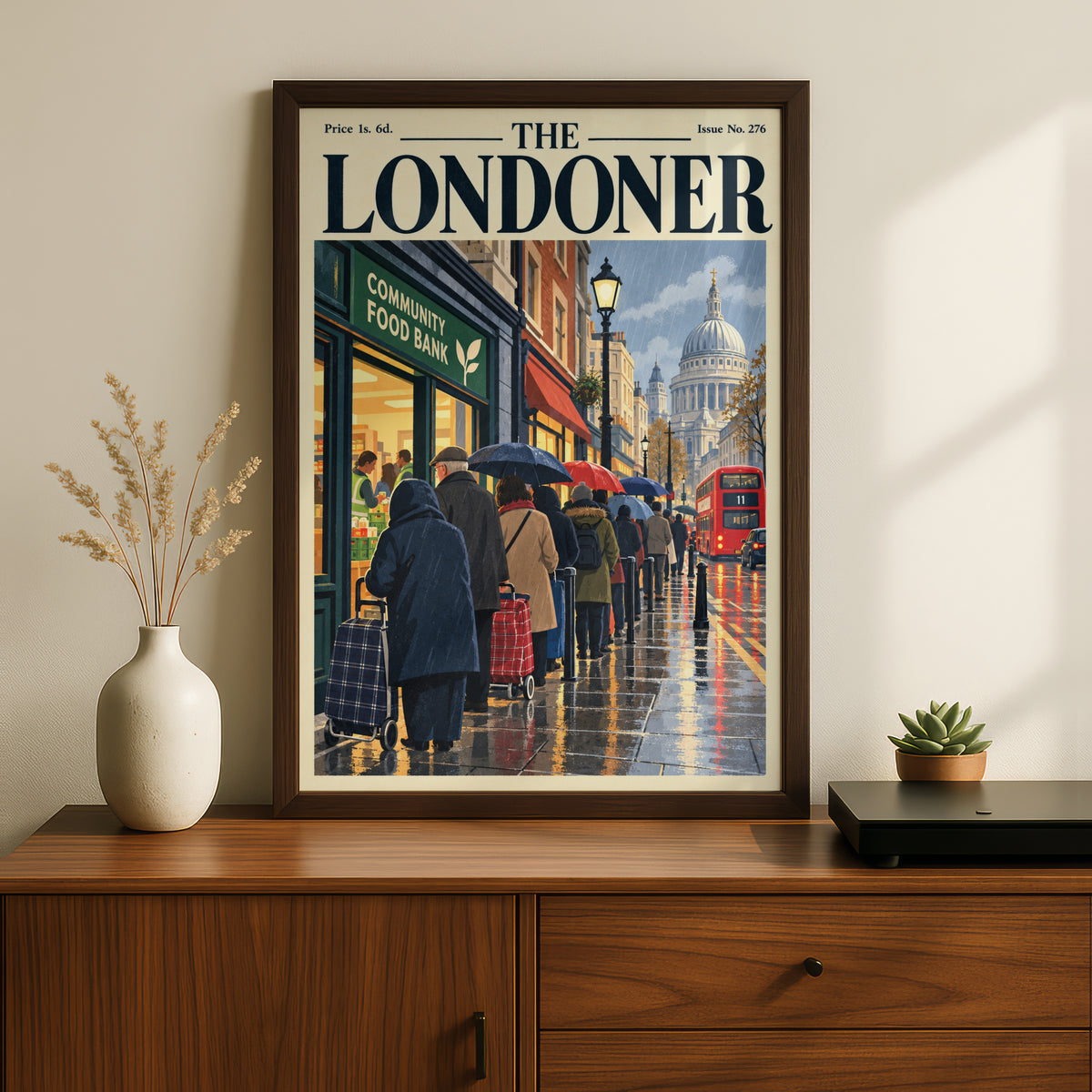 The Londoner Vintage Magazine Cover Poster, London Rainy Street Wall Art, St Paul's Cathedral Print