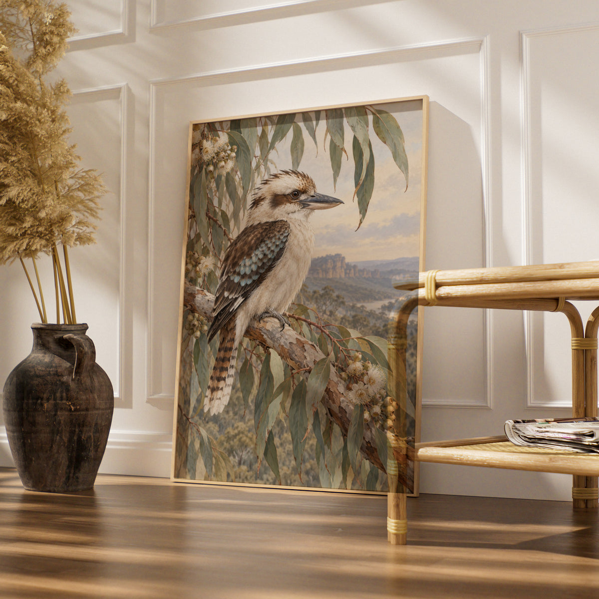 Kookaburra Australian Wall Art, Blue Mountains Bird Print, Eucalyptus Nature Poster