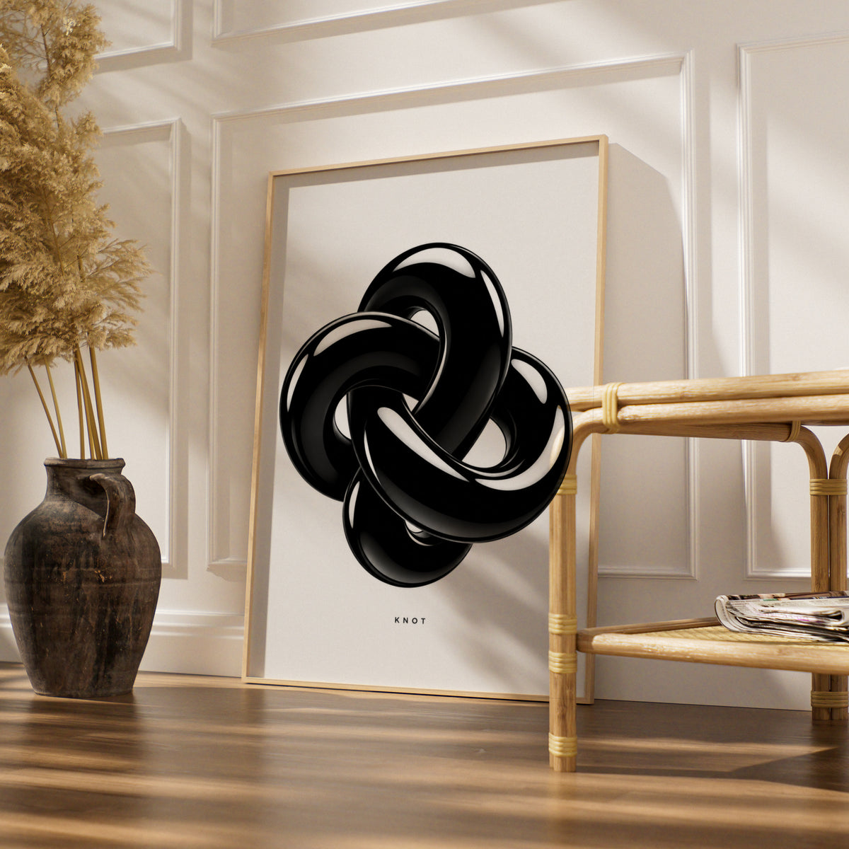 3D Knot Abstract Black White Poster, Monochrome Wall Art, Minimalist Modern Print