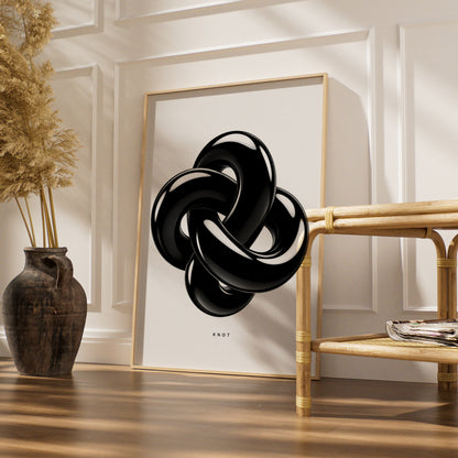 3D Knot Abstract Black White Poster, Monochrome Wall Art, Minimalist Modern Print