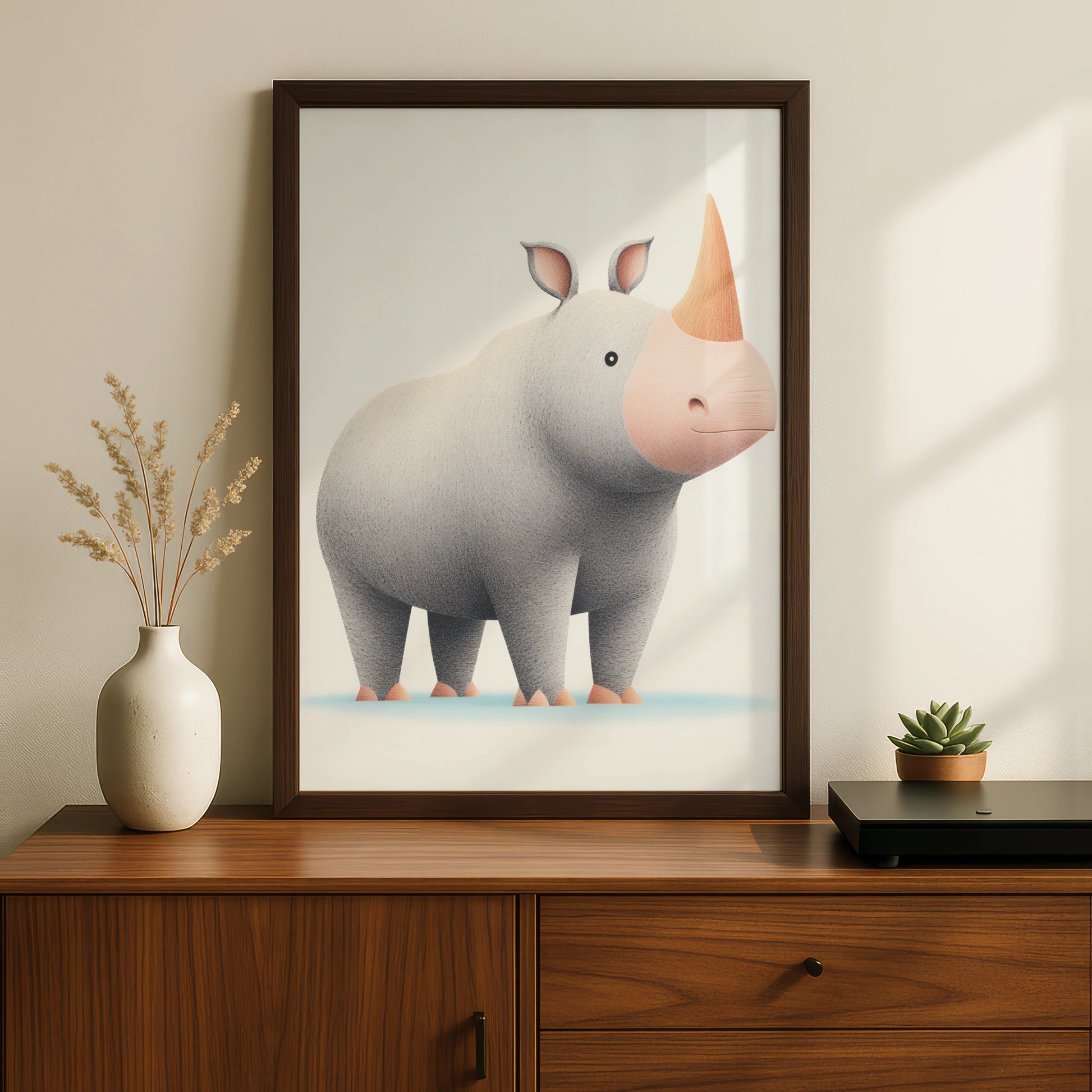 Cute Rhino Nursery Wall Art, Safari Animal Print, Baby Room Poster, Grey Kids Decor