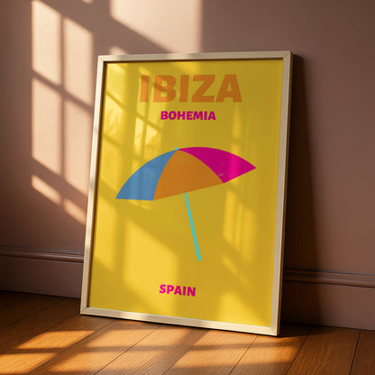 Ibiza Travel Poster, Spain Beach Wall Art, Retro Holiday Print, Colourful Summer Decor