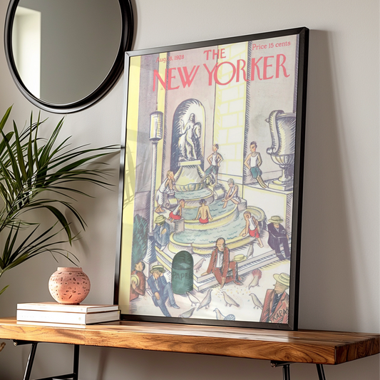 New Yorker Cover August 1928, Vintage City Fountain Art Poster, Retro Wall Art Print