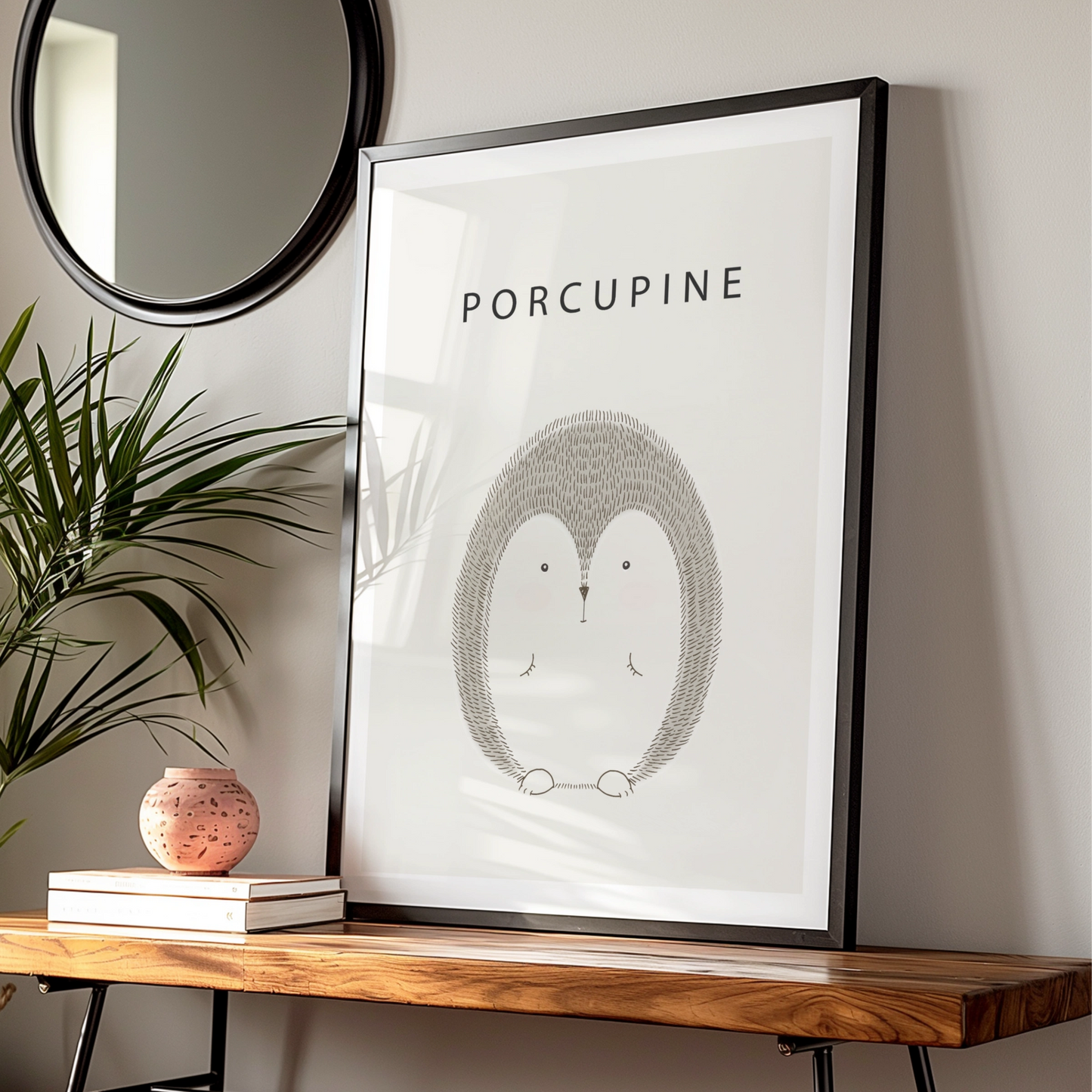Porcupine Poster, Cute Animal Print, Minimalist Wall Art, Nursery Decor, Neutral Tones