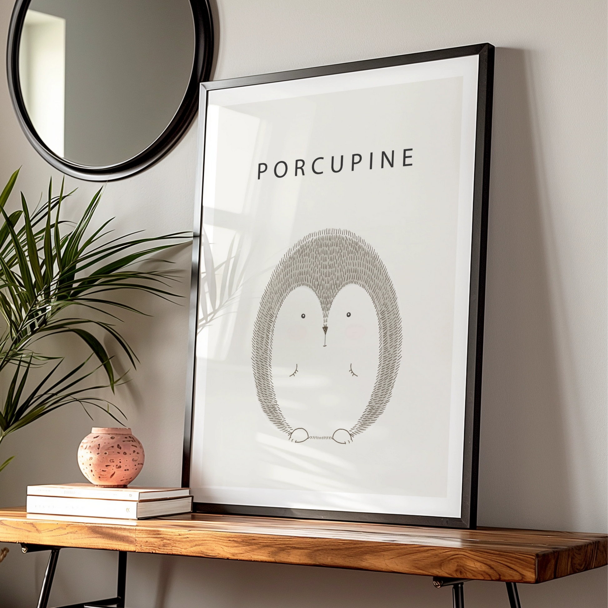Porcupine Poster, Cute Animal Print, Minimalist Wall Art, Nursery Decor, Neutral Tones