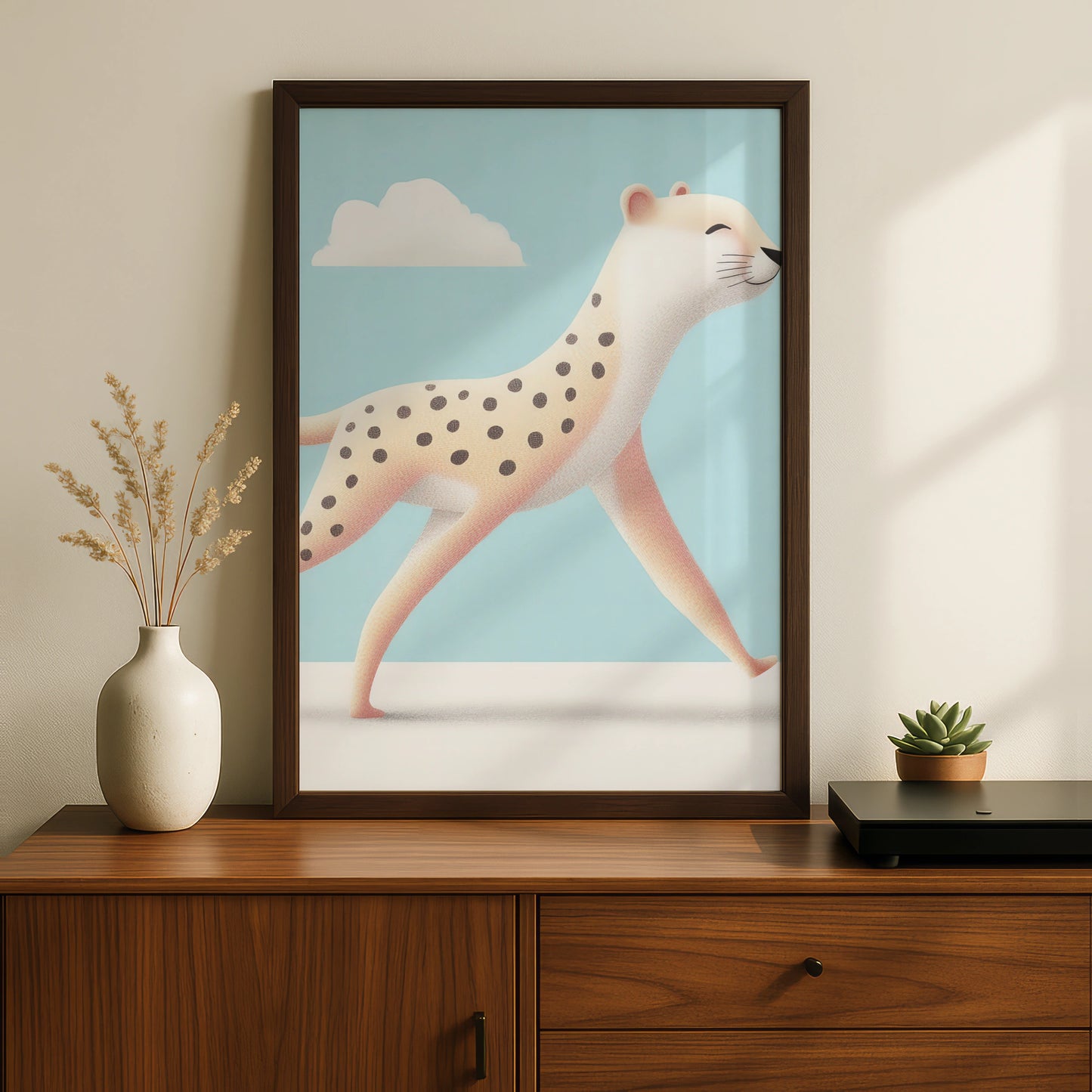 Cheetah Nursery Wall Art, Kids Animal Poster, Baby Blue Safari Print, Cute Big Cat