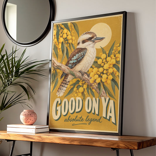 Kookaburra Good On Ya Poster, Retro Style Australian Wall Art, Wattle Bird Print — Digital Download