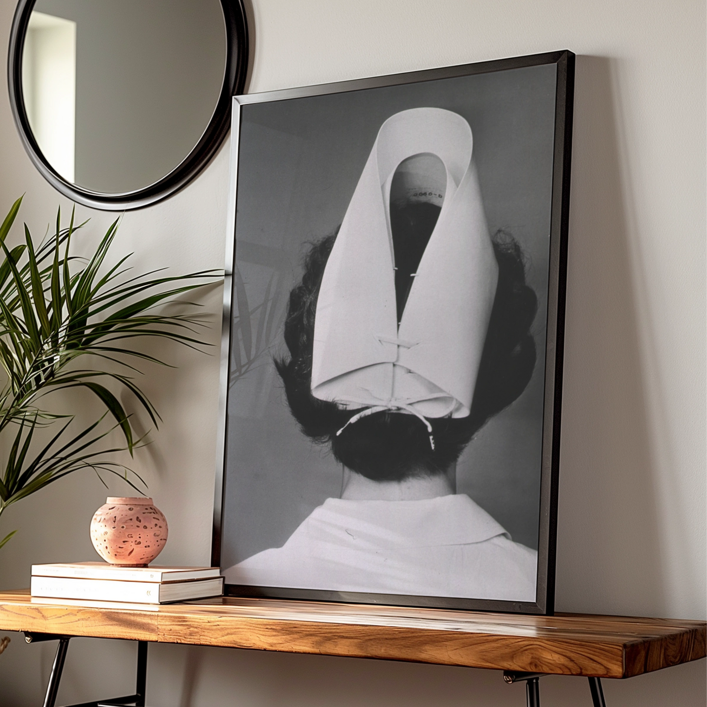 Halloween Nurse Poster, Vintage Black White Horror Print, Creepy Nurse Cap Wall Art