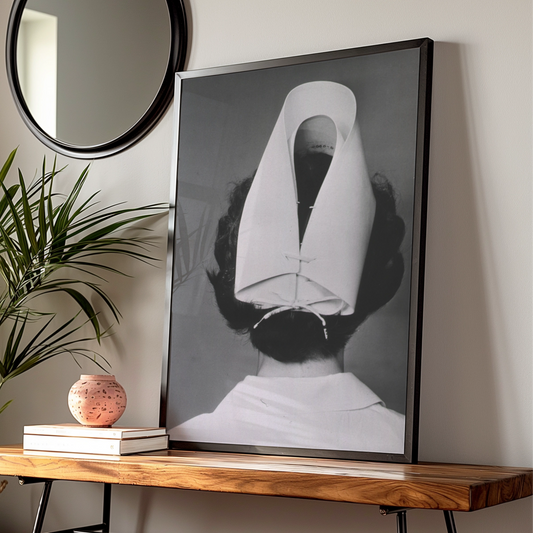 Halloween Nurse Poster, Vintage Black White Horror Print, Creepy Nurse Cap Wall Art