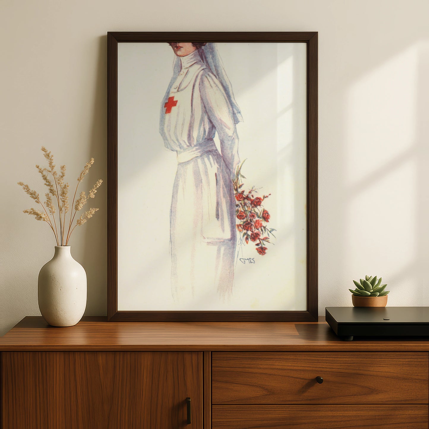 Vintage Nurse Halloween Poster, Red Cross Nurse Wall Art, Retro Costume Print, Spooky Illustration