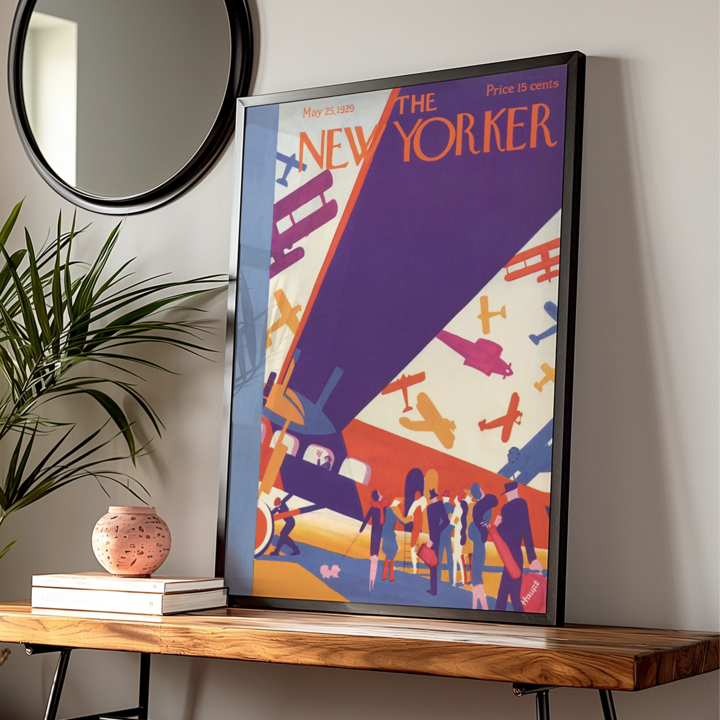New Yorker 1929 Aviation Poster, Art Deco Biplane Cover, Vintage Aeroplane Wall Art Print
