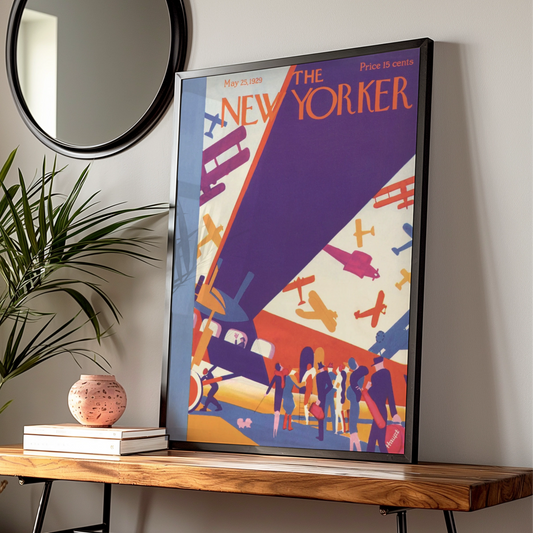New Yorker 1929 Aviation Poster, Art Deco Biplane Cover, Vintage Aeroplane Wall Art Print