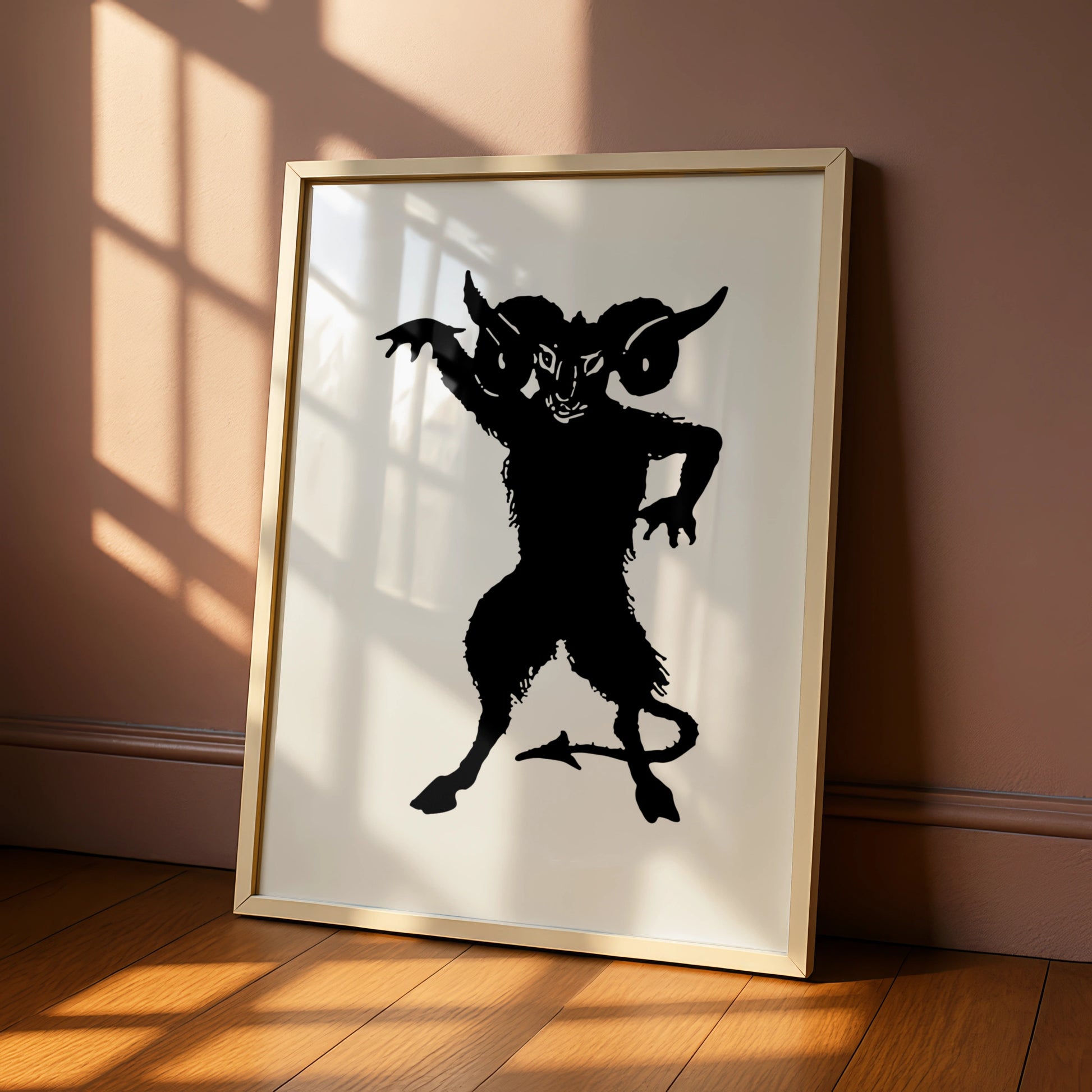 Halloween Devil Demon Poster, Dark Gothic Wall Art, Krampus Black Silhouette Print
