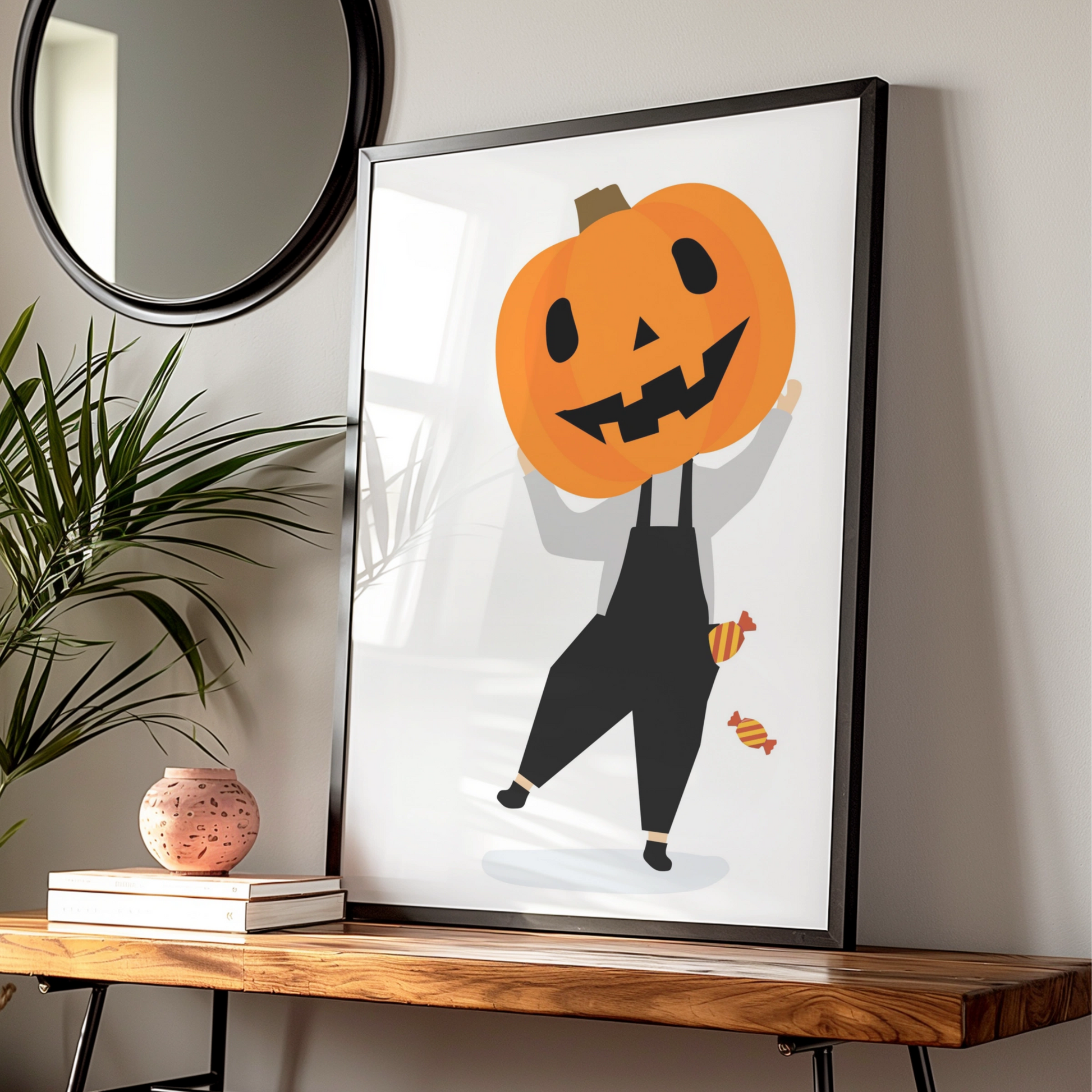 Halloween Pumpkin Head Poster, Jack-o-Lantern Wall Art, Trick or Treat Print, Spooky Decor