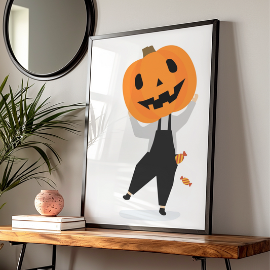 Halloween Pumpkin Head Poster, Jack-o-Lantern Wall Art, Trick or Treat Print, Spooky Decor