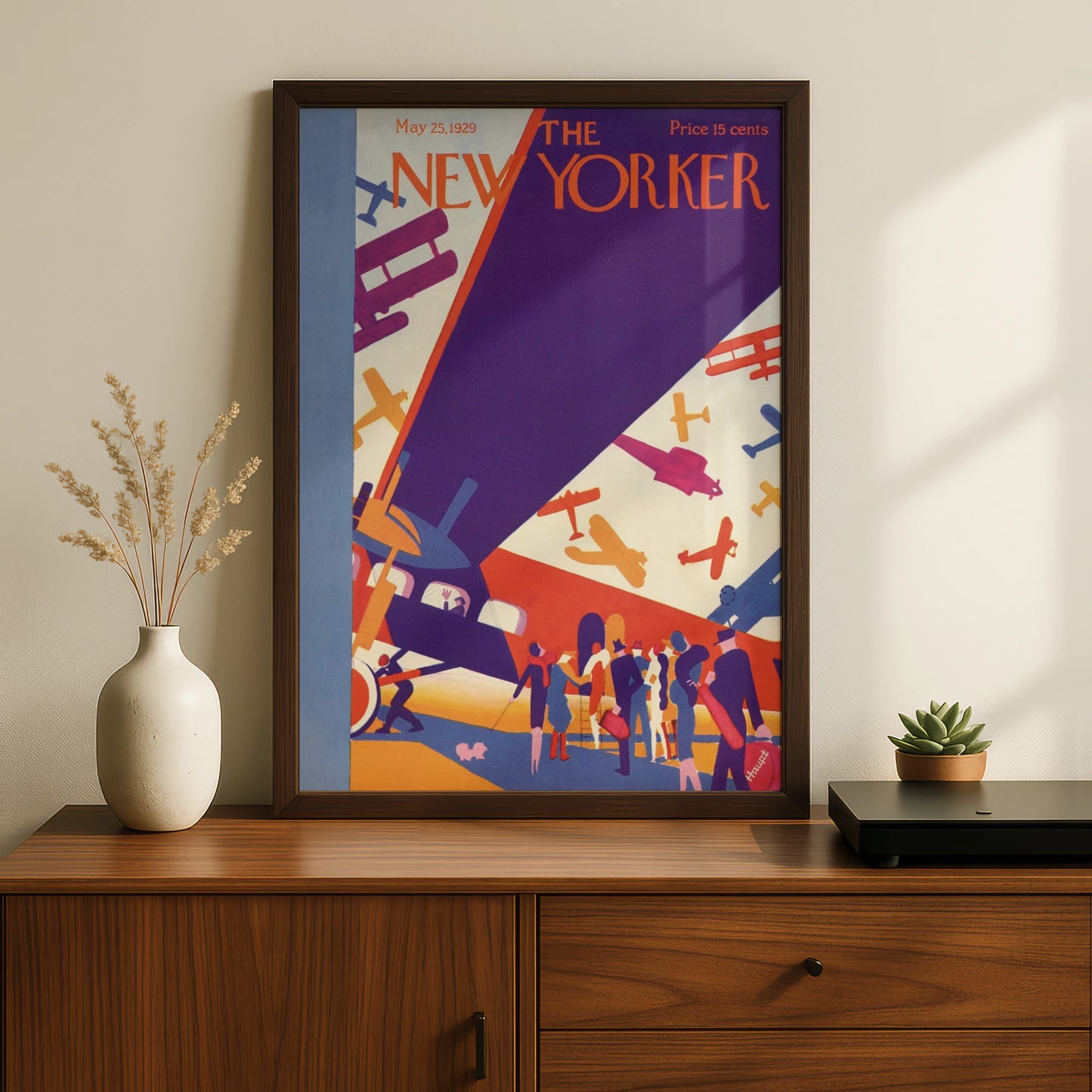 New Yorker 1929 Aviation Poster, Art Deco Biplane Cover, Vintage Aeroplane Wall Art Print